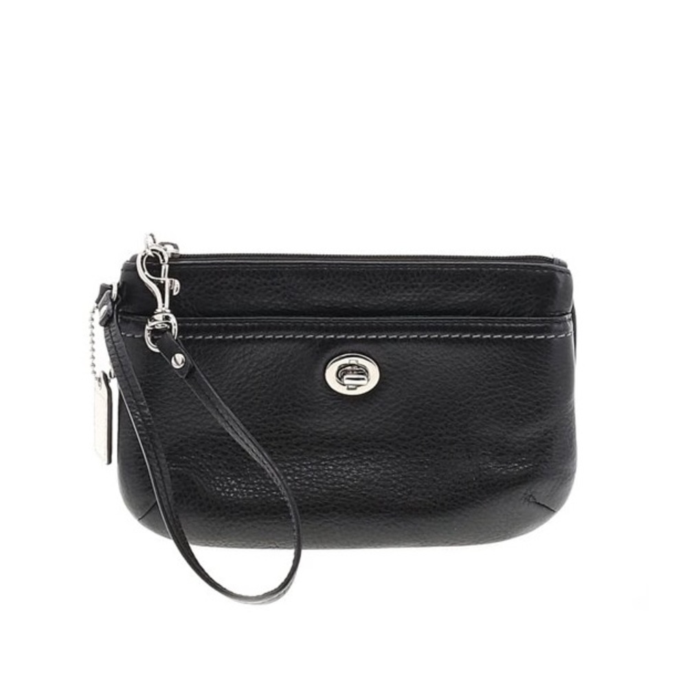 Coach black pebbled leather wristlet